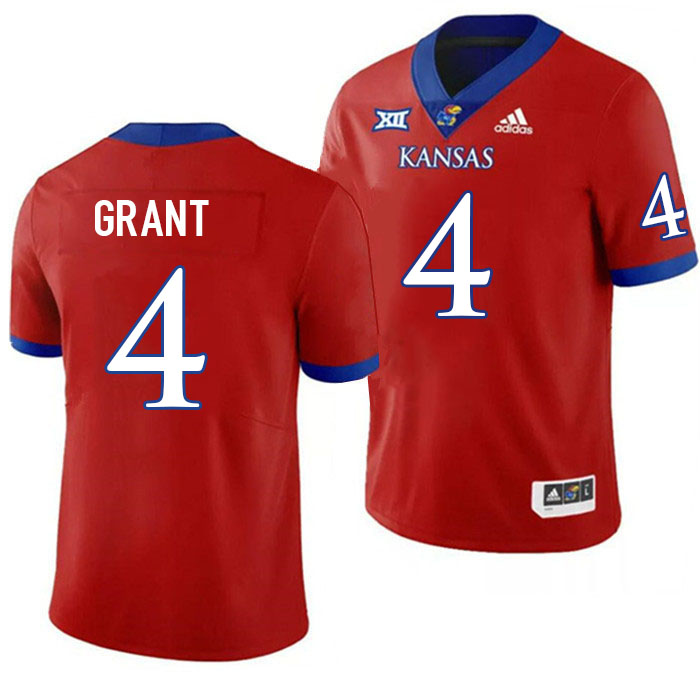 Men #4 Marvin Grant Kansas Jayhawks College Football Jerseys Stitched Sale-Red - Click Image to Close